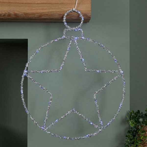 Samuel Alexander 49cm Battery Powered Light up Christmas Silver Star Ball with Twinkling Blue LEDs