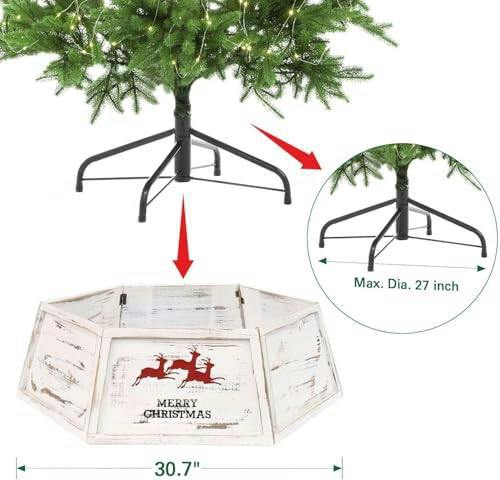 31.5 Inch Wooden Hexagon Christmas Tree Collar in Distressed White Finish image 7