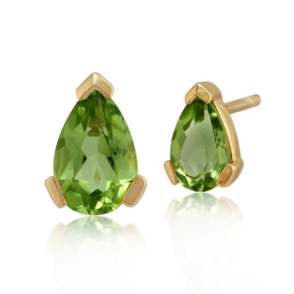 Classic Pear Peridot Stud Earrings in 9ct Yellow Gold - Gemondo
