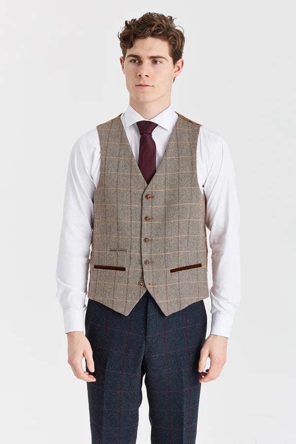 Paul Andrew Madrid Navy Suit with Harris Brown Tweed Waistcoat