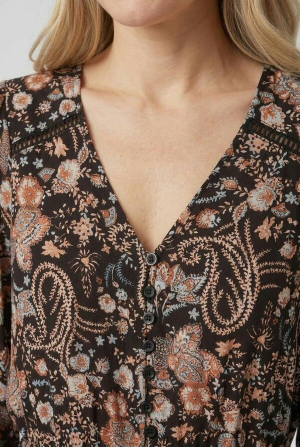 Izabel London Paisley Shirred Long Sleeve Maxi Dress
