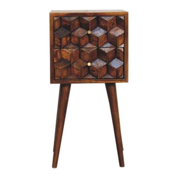 Wyld Haus Olbia Mini Chestnut Mango Wood Cube Pattern 2 Drawer Bedside Table