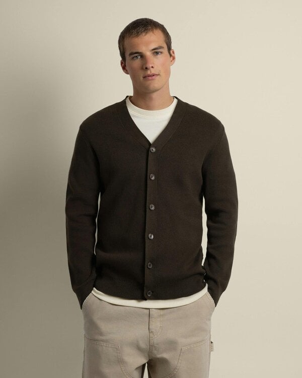 Larsson & Co Milano Knit V-Neck Cardigan - Brown