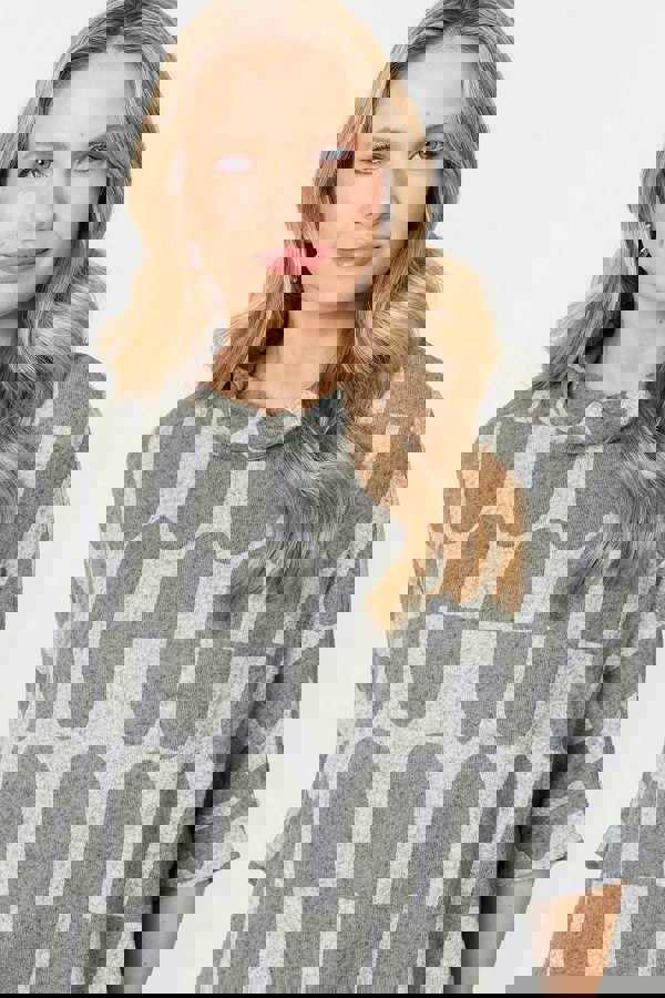 Green | Geo Print Roll Neck Oversized Top
