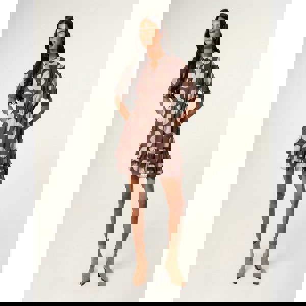 Blue Vanilla Polka Dot Button Up Double Frill Short Sleeve Dress