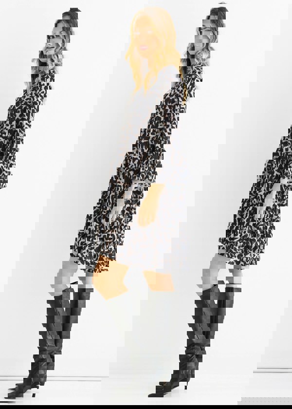 Gini London Grey Animal Print Skater Mini Dress