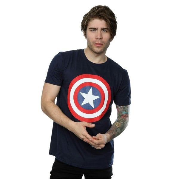 Marvel Mens Captain America Shield T-Shirt - Navy Blue