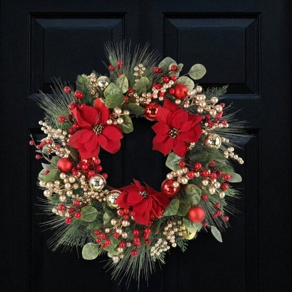 Garden Greatness Festive Frosted Poinsettia Christmas Wreath