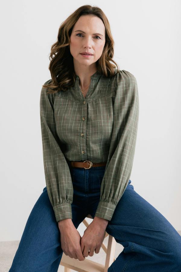 Poplar Organic Cotton Checked Blouse Green
