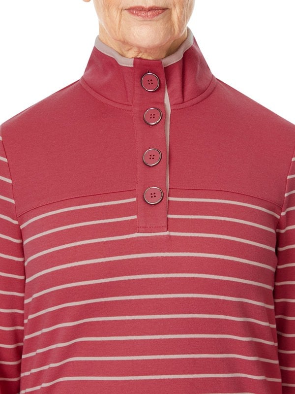 PennyPlain Striped Funnel Neck Top - Berry