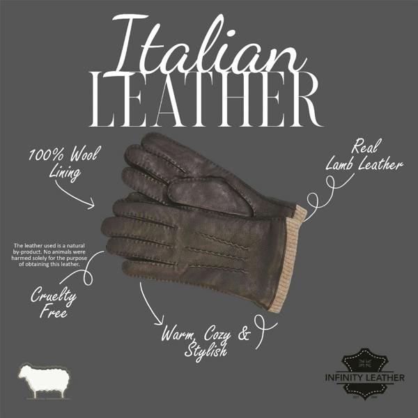 Infinity Leather Men’s Italian Leather Warm Wool Lining Winter Gloves - M-LGV-405