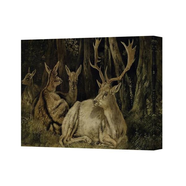 Benjamin Tate Design Forest Deer Canvas Print Artwork With Majestic Stag In Night Scene