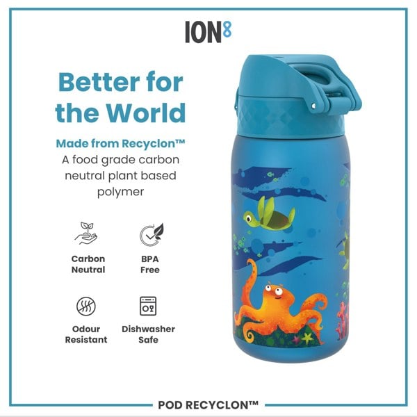 ION8 Leak Proof Kids Water Bottle, Recyclon, Sea Turtle, 350ml (12oz)