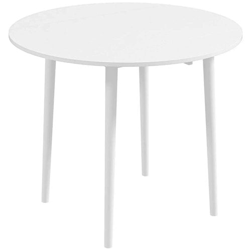 Folding Dining Table for 4, Round Drop Leaf Table, Modern Space Saving Small Kitchen Table with Wood Legs for Dining Room, White