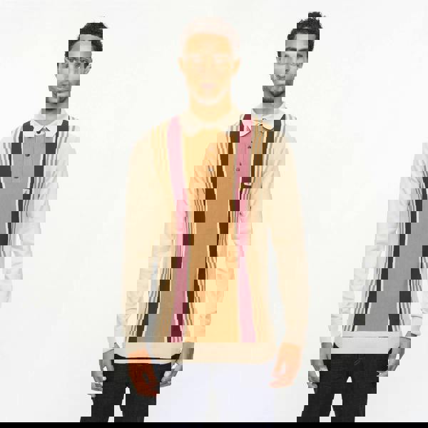 Gabicci V55GM00 Mens Searle Long Sleeve Knitted Three Button Polo Gabicci Vintage - LINEN