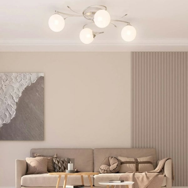 Berkfield Ceiling Lamp with Round Glass Shades for 4 G9 LED Lights