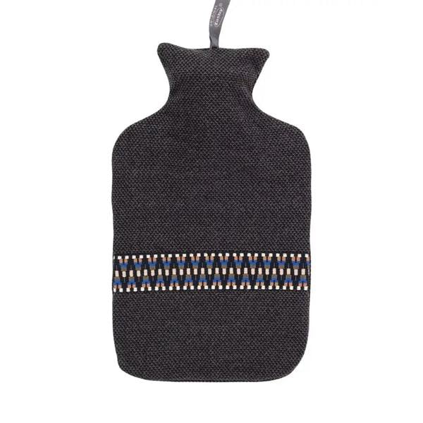 Fashy 2L hot water bottle in black with colorful geometric knit cover