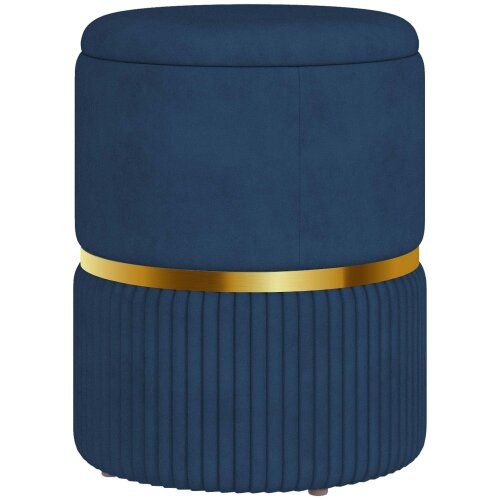 Wyld Haus Pazima Velvet Blue Storage Ottoman With Soft Upholstered Finish Gold Accent