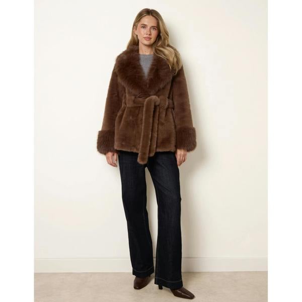Blue Vanilla Plush Faux Fur Belted Coat