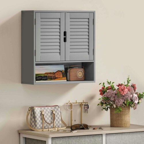 Wyld Haus Zilikane Wall Mounted Bathroom Storage Cabinet With Adjustable Shelves Grey 60 x 20 x 60cm