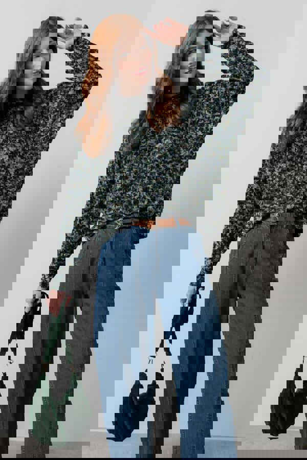 Lily & Me Bayberry Batwing Floral Print Top Green