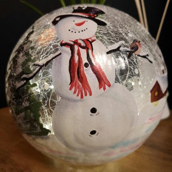 Samuel Alexander 20cm Battery Operated Warm White LED Crackle Effect Ball Christmas Decoration with Snowman