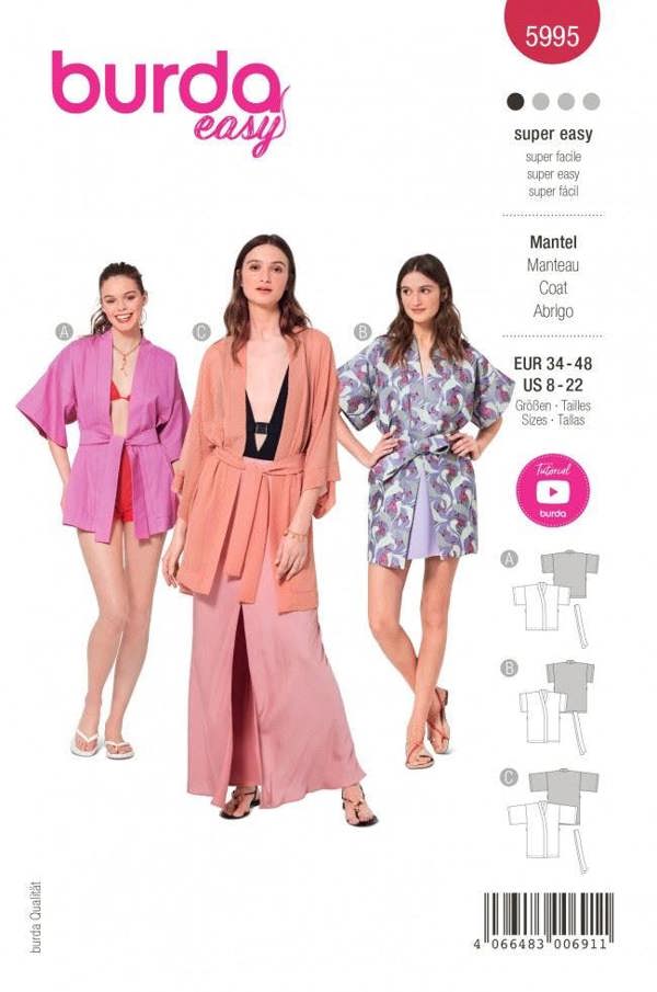 Burda Sewing Pattern 5995 Robes and Jackets For Women, 8-22 (34-48) - Easy