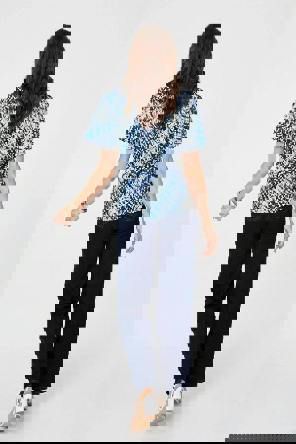 Blue | Abstract Angel Sleeve Ruched Wrap Top