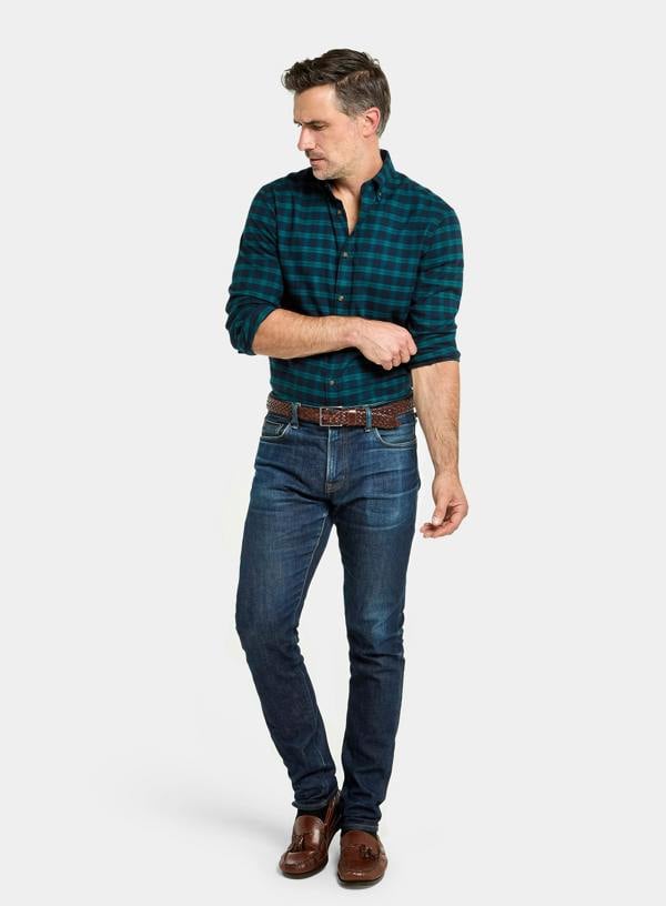 Button Down Flannel Shirt - Green and Navy Check
