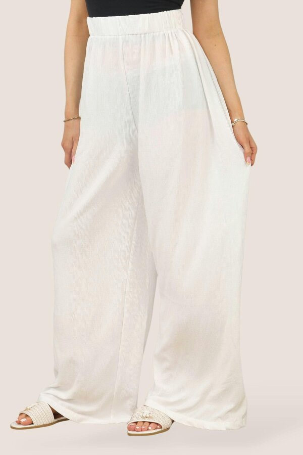 Women's Off White Palazzo Pants –  Wide Leg and Lightweight Comfort - White
