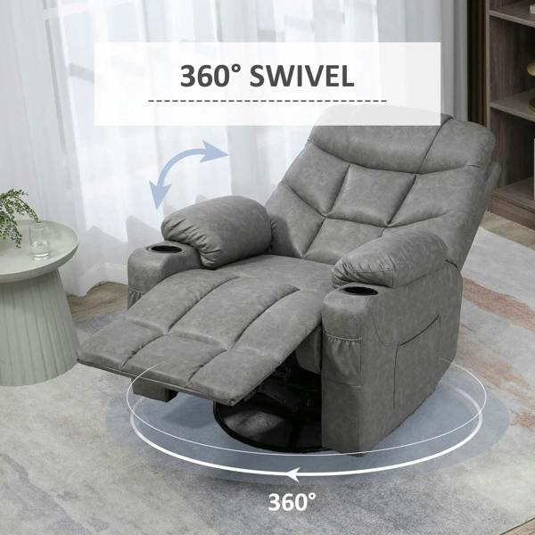 Light grey 360 swivel recliner armchair with footrest open