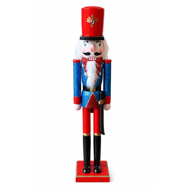 Large Christmas Nutcracker Figure 50cm Tall, Blue and Red Traditional Festive Decoration, Indoor Ornament