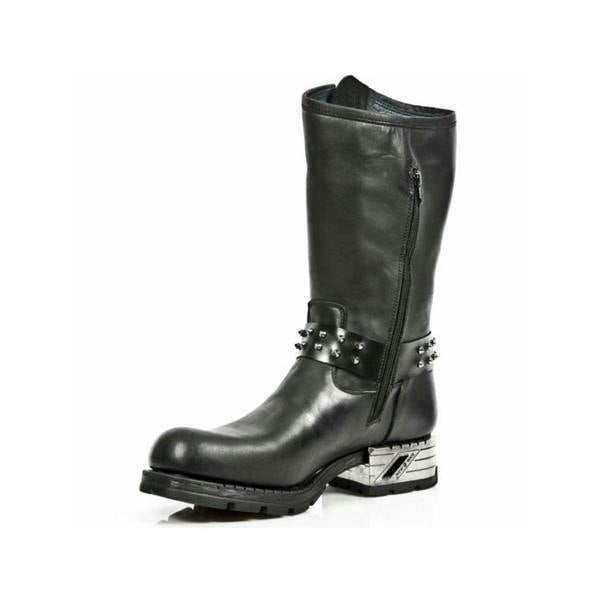 New Rock Men's Black Leather Gothic Cowboy Boots- MR030-S1