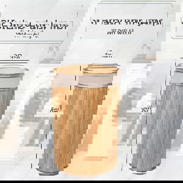 MANTRARAJ 50L Folding Bamboo Laundry Basket Bin Hamper Basket Storage Organizer With Lid And Removable Bag (Natural Brown)