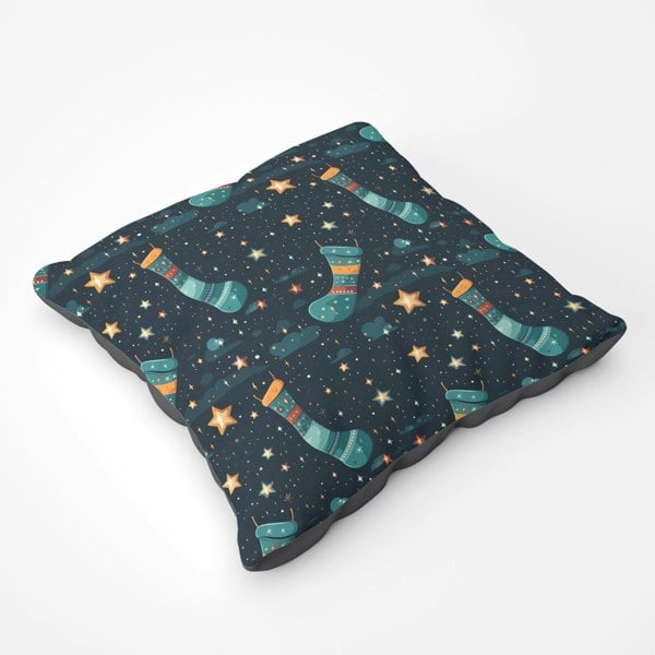 Warren Reed Christmas Stocking In A Starry Night Sky Floor Cushion