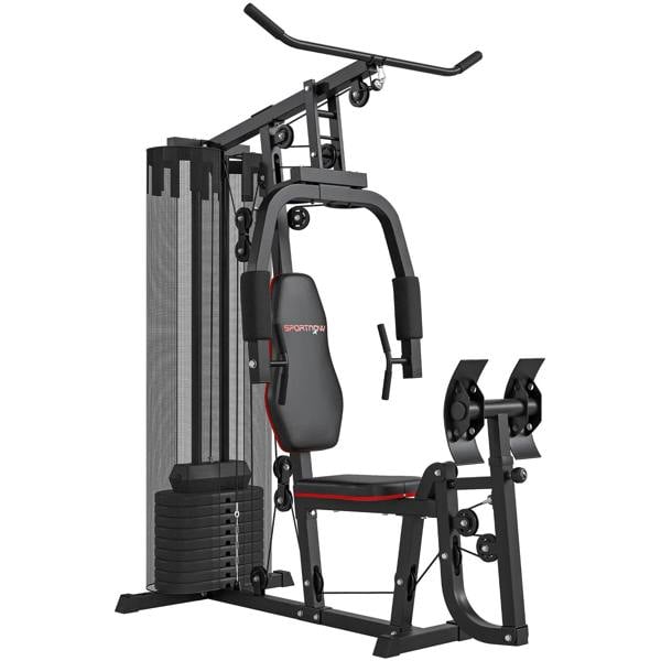 SPORTNOW multi-gym weight machine with padded seat and leg press, black frame
