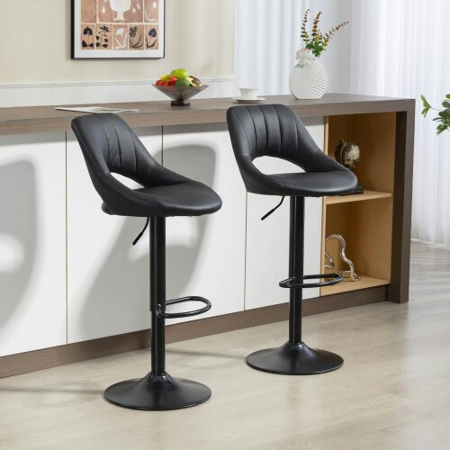 Wyld Haus Nadi Set Of 2 Black Faux Leather Bar Chairs With Padded Seats