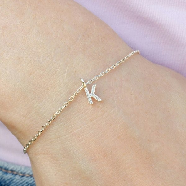 Mylee London Crystal Initial Dainty Chain Bracelet