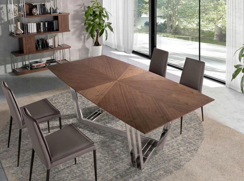 Angel Cerdá Oval Barrel walnut and chrome-plated steel dining table 1097