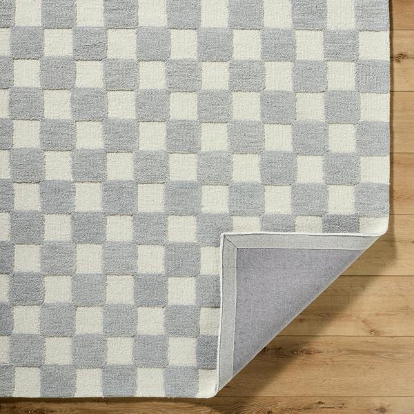 Livabliss Klopp-Hand Tufted Grey Ivory Wool Checkered Fringe Rug