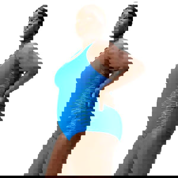 Blue Speedo Placement Medalist plus size swimsuit with white waves