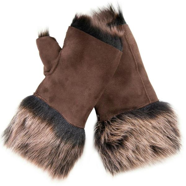 Infinity Leather Womens Shearling  Mittens Fingerless Cuffs Toscana Suede Sheepskin Fur