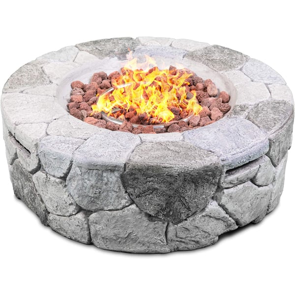 Homeology Fireology KALUYA Grey Lavish Garden and Patio Gas Fire Pit with Eco-Stone Finish - Fully Assembled