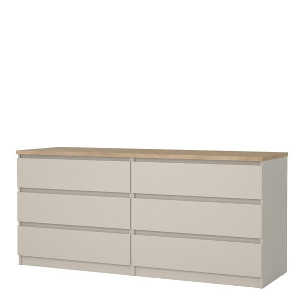 Furniture To Go Naia Wide Chest of 6 Drawers (3+3) in Cashmere Jackson Hickory