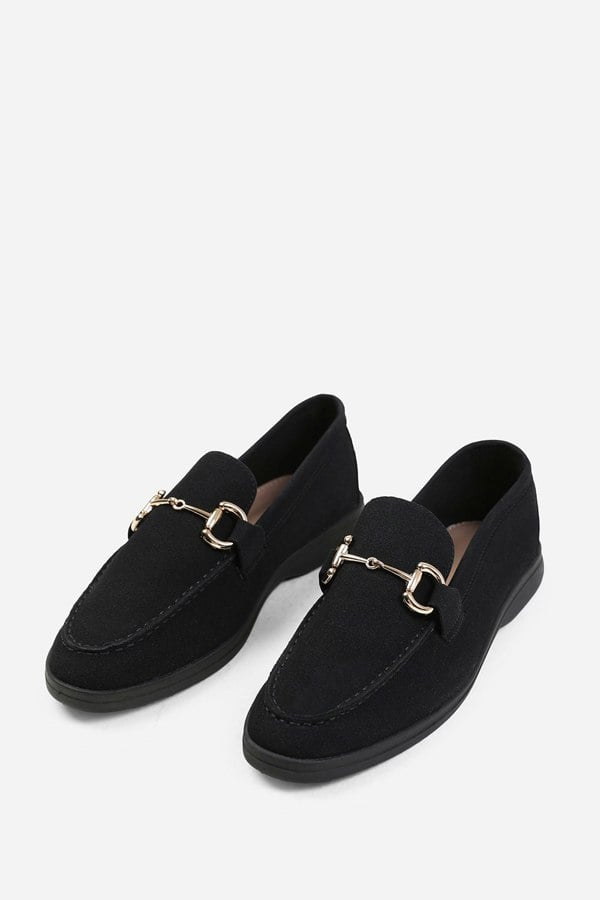 Where's That From Italy Slip on Loafer With Metal Detailing in Black Suede