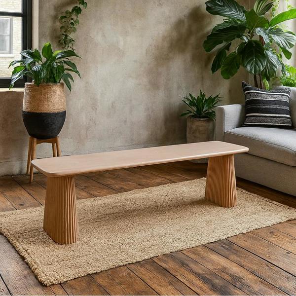 Wyld Haus New Mexico Natural Mango Wood Dining Bench Ribbed Legs