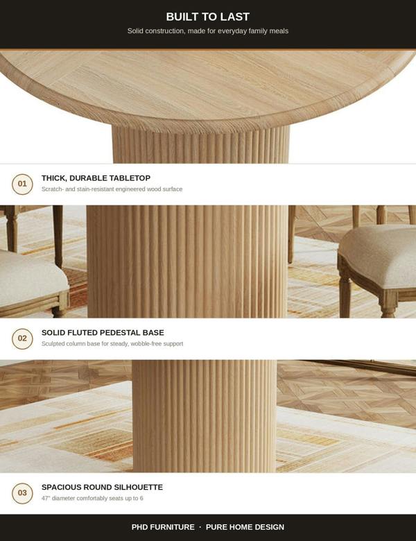 REED Round Dining Table Ø120cm – Natural Oak Finish
