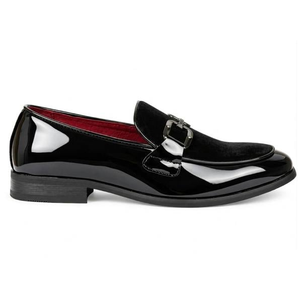 Dolcetto Men's Velvet Patent Slip-On Dress Loafers - Black