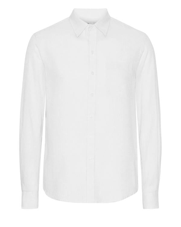 Colorful Standard Mens Long Sleeve Linen Shirt - Optical White - CHO - Designer Mens Long Sleeve Shirts