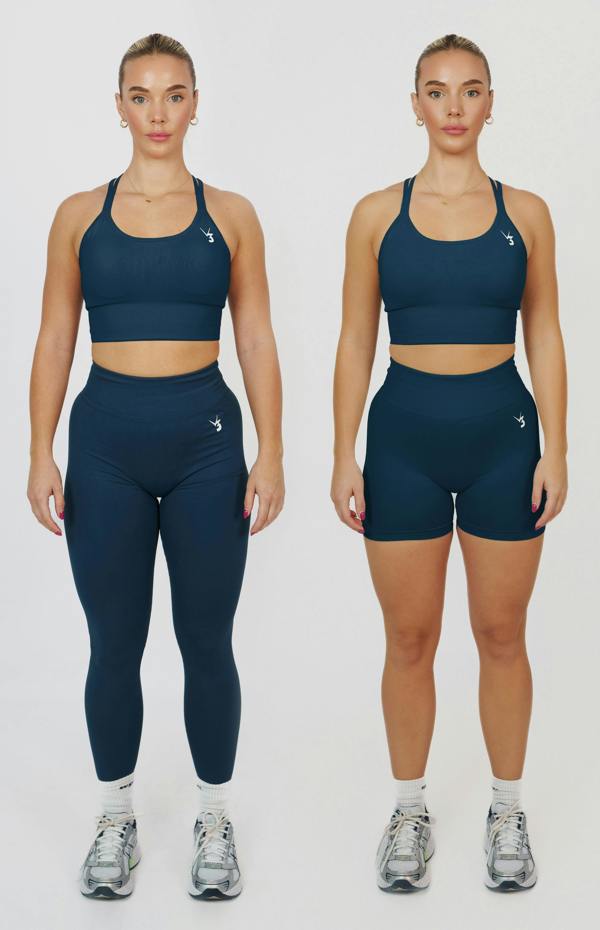 V3 Apparel Form Seamless Scrunch Sports Bra, Leggings & Shorts Set - Deep Turquoise